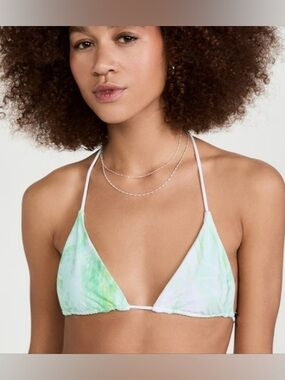 Good American Triangle Tiny Ties Bikini Top in Green Marble NWT 3 - Large
